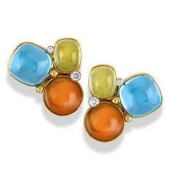 Scully & Scully 18k Gold Blue Topaz, Citrine, & Lemon Citrine Earrings