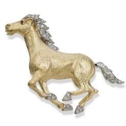 Scully & Scully 18K Yellow Gold Running Horse With Diamonds Pin