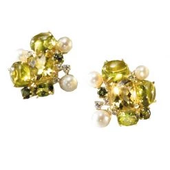 Scully & Scully Peridot, Citrine, Tourmaline, & Diamond Cluster Earrings