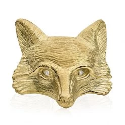 Scully & Scully 18K Yellow Gold Fox Face With Diamond Eyes Pin