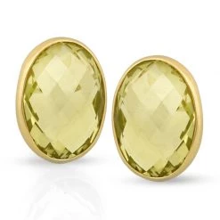 Scully & Scully 18k Oval Checkerboard Lemon Citrine Earrings