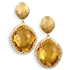 Scully & Scully 18k Hammered Gold Citrine Drop Earrings
