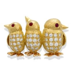 Scully & Scully 18k Yellow Gold Penguin Chicks Pin