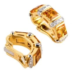 Scully & Scully 18k Gold Citrine & Diamond Curved Earrings