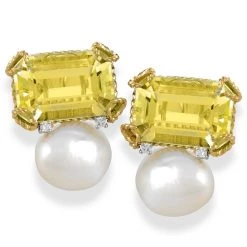 Scully & Scully Octagonal Lemon Citrine & Pearl Earrings