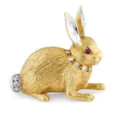 Scully & Scully 18K Yellow Gold Rabbit With Diamond Collar Pin