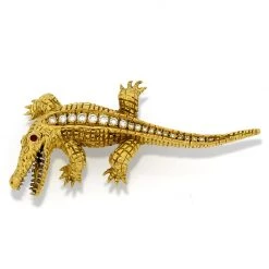 Scully & Scully 18k Gold Alligator With Diamonds Pin
