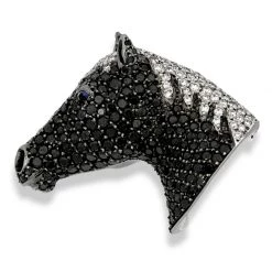 Scully & Scully 18k White Gold Black & White Diamond Horse Head Pin