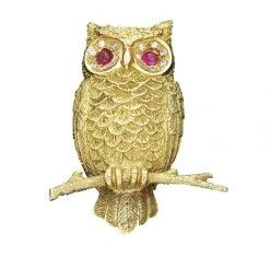 Scully & Scully 18k Yellow Gold Single Owl Pin