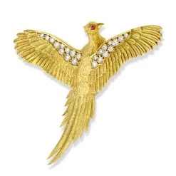 Scully & Scully 18k Gold Pheasant Pin With Diamonds