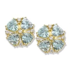 Scully & Scully 18k Yellow Gold Aquamarine Earrings With Diamonds