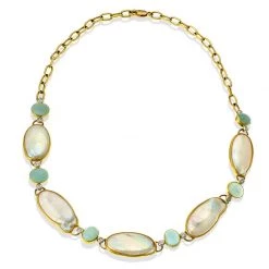 Scully & Scully 18k Gold Freshwater Pearl & Aquamarine Diamond Necklace