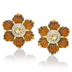 Scully & Scully 18k Gold Quartz Flower Earrings
