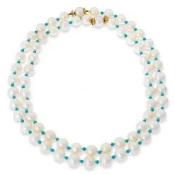 Scully & Scully 18k Gold Nesting Pearl & Turquoise Necklaces