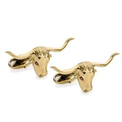 Scully & Scully 18K Yellow Gold Longhorn Face With Ruby Eyes Cufflinks