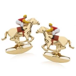 Scully & Scully 18k Enamel Jockey & Horse Cufflinks