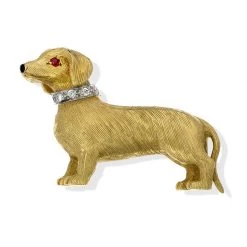 Scully & Scully 18k Gold Dachshund With Diamond Collar Pin