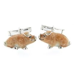 Scully & Scully Sterling Silver & Enamel Pig Cufflinks