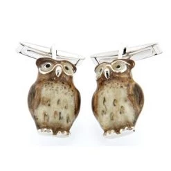 Scully & Scully Sterling Silver & Enamel Owl Cufflinks