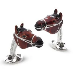 Scully & Scully Sterling Silver Horse Head Enamel Cufflinks