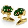 Scully & Scully 18k Gold Enameled Frog Cufflinks With Green Cabochon & Ruby Eyes -Jewelry Shop unnamed file 624