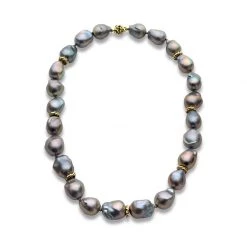 Scully & Scully 18k Yellow Gold Grey Baroque Pearl Necklace