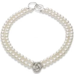 Scully & Scully 18k Diamond Triple Love Knot Pearl Necklace