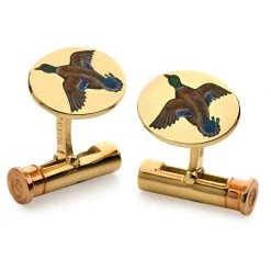 Scully & Scully 18k Gold Cufflinks With Mallards & Shotgun Shell Fittings
