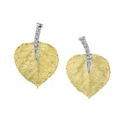 Scully & Scully 19k Yellow Gold Aspen Leaf With Diamond Stem Earrings