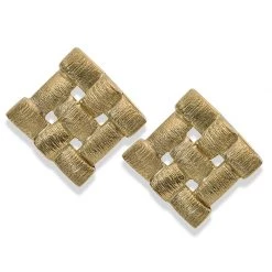 Scully & Scully 18K Yellow Gold Squared Weave Pattern Earrings