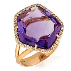 Scully & Scully 18k Rose Gold Pentagonal Amethyst Diamond Ring