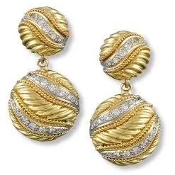 Scully & Scully 18K Gold Round Diamond Swirl Drop Earrings