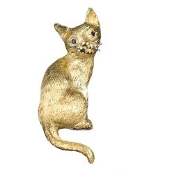Scully & Scully 18k Gold Sapphire Eyes Cat Pin