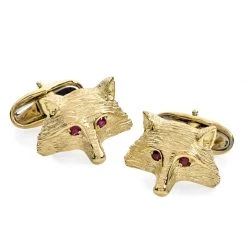 Scully & Scully 18K Yellow Gold Fox Face With Ruby Eyes Cufflinks