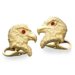 Scully & Scully 18K Yellow Gold Eagle Cufflinks With Ruby Eyes
