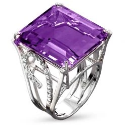 Scully & Scully 18k White Gold Amethyst Diamond Sided Ring