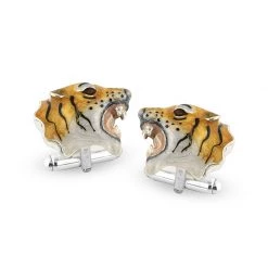 Scully & Scully Sterling Silver & Enamel Tiger Head Profile Cufflinks