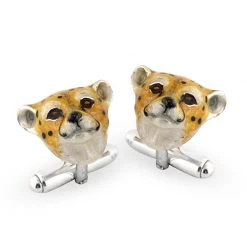 Scully & Scully Sterling Silver & Enamel Cheetah Head Cufflinks