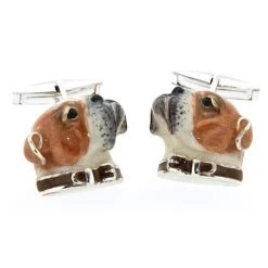Scully & Scully Sterling Silver & Enamel Bulldog Head Cufflinks