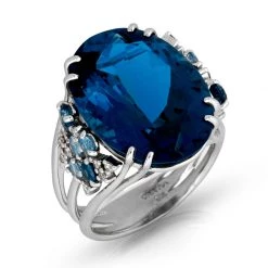 Scully & Scully 18k White Gold Blue Topaz & Diamond Ring