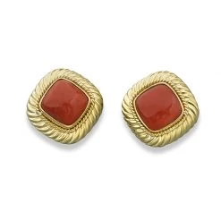 Scully & Scully 18k Gold Rope Twist Coral Earrings
