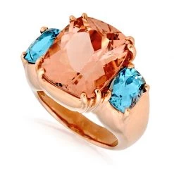 Scully & Scully 18k Rose Gold Morganite & Two Blue Topaz Ring