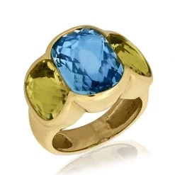 Scully & Scully 18k Yellow Gold Blue Topaz Center & Citrine Sided Ring