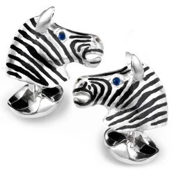 Scully & Scully Sterling Silver & Enamel Zebra Head Cufflinks