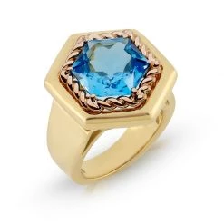 Scully & Scully 18K Yellow Gold & Blue Topaz Hexagonal Ring