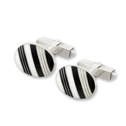 Scully & Scully Sterling Silver Black & White Striped Oval Cufflinks