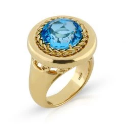 Scully & Scully 18K Yellow Gold & Blue Topaz Round Ring
