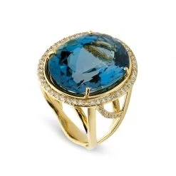 Scully & Scully 18K Yellow Gold Blue Topaz Halo Ring