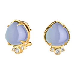 Scully & Scully 18k Gold Blue Chalcedony & Diamond Spade Earrings