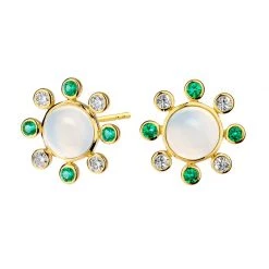 Scully & Scully 18k Gold Emerald & Moon Quartz Diamond Sunburst Earrings, Posts Only